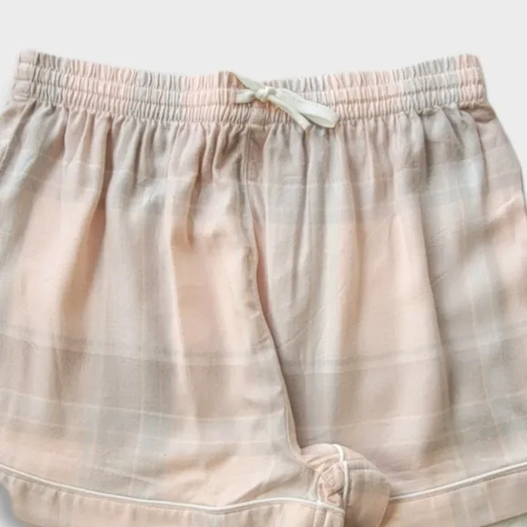 homebodii Ardelia Flannel Cozy Long Sleeve/Shorts Pajama Set Blush Check NWT