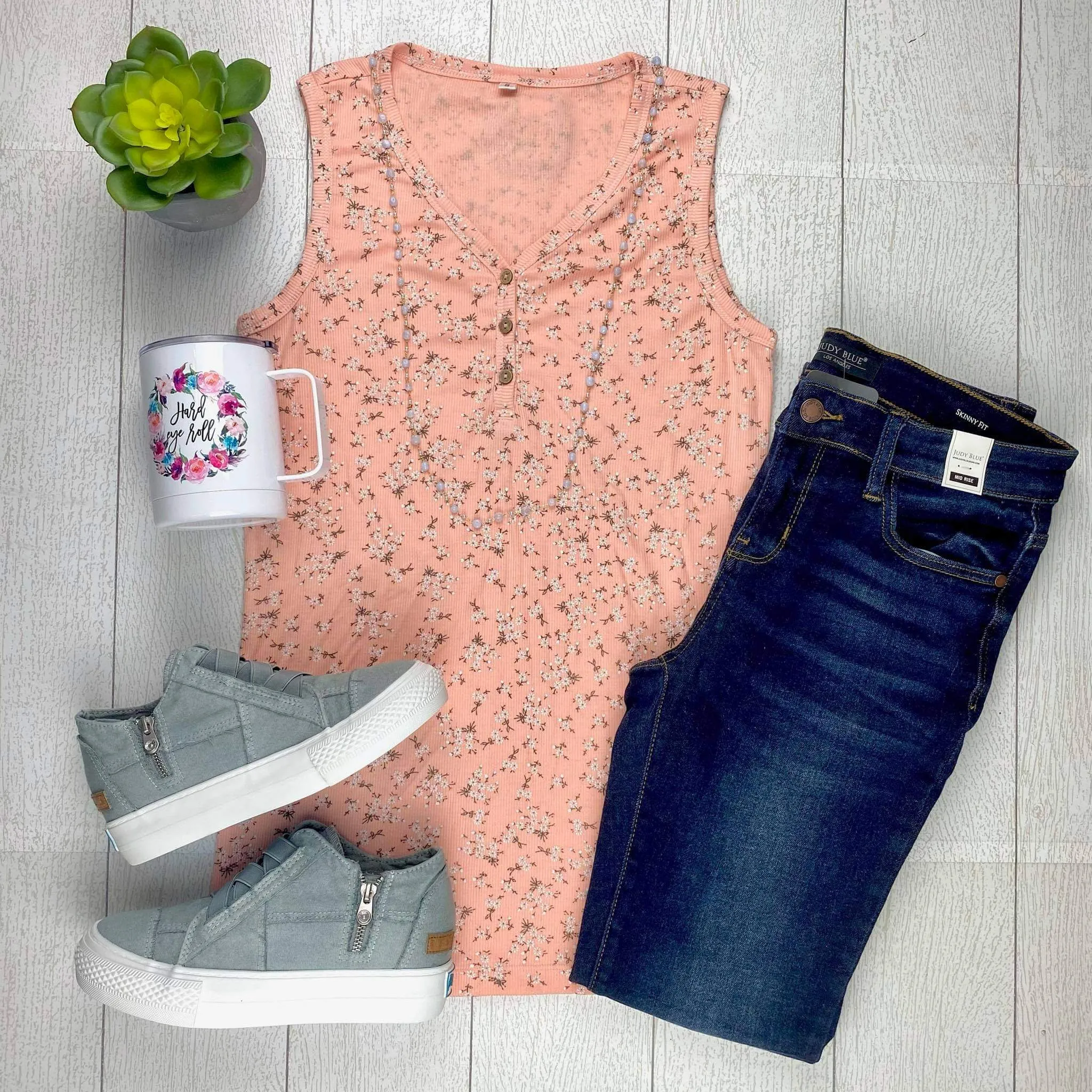 IN STOCK Addison Henley Tank - Peach Floral