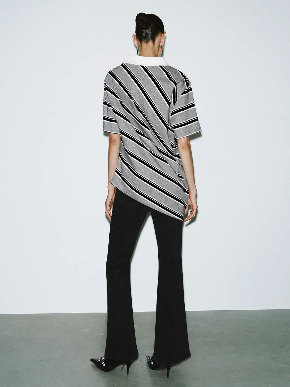 Irregular Hem Striped T-Shirts