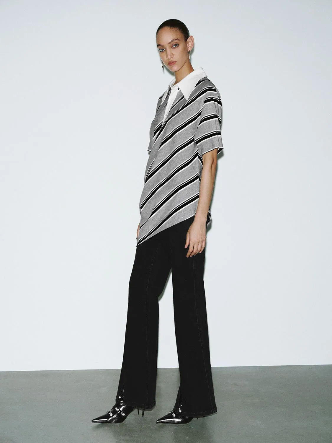 Irregular Hem Striped T-Shirts