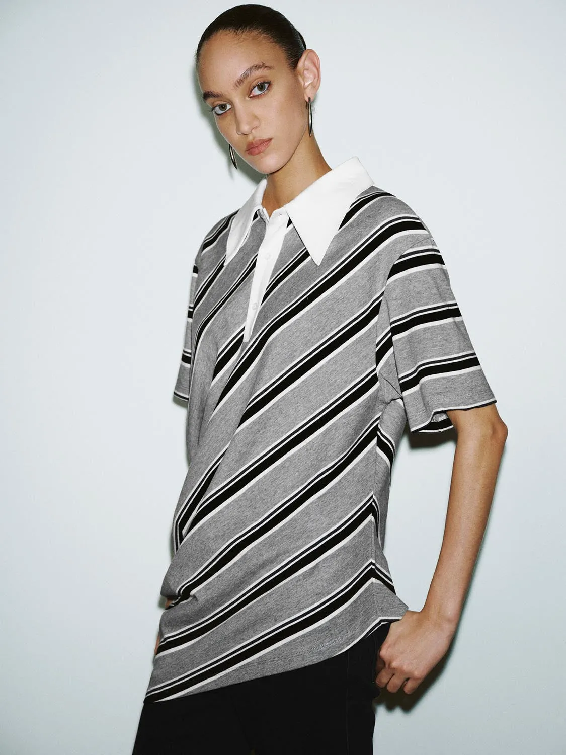Irregular Hem Striped T-Shirts