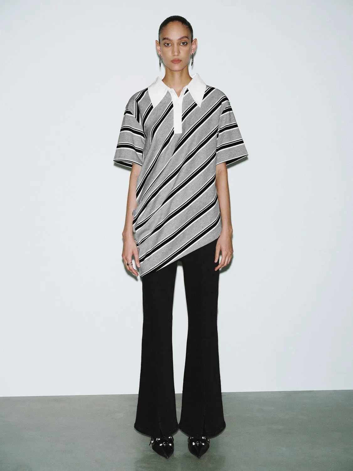 Irregular Hem Striped T-Shirts
