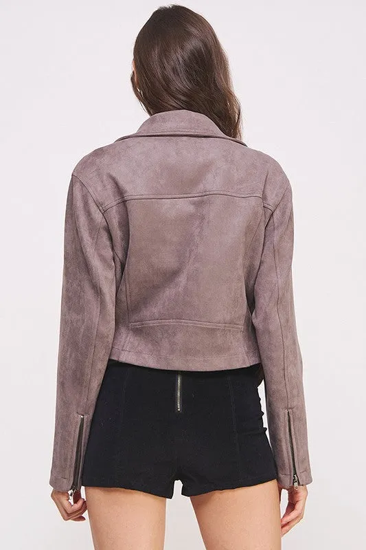 Jelena Curvy Plus Suede Moto Jacket - Belted, Zippered, Pockets