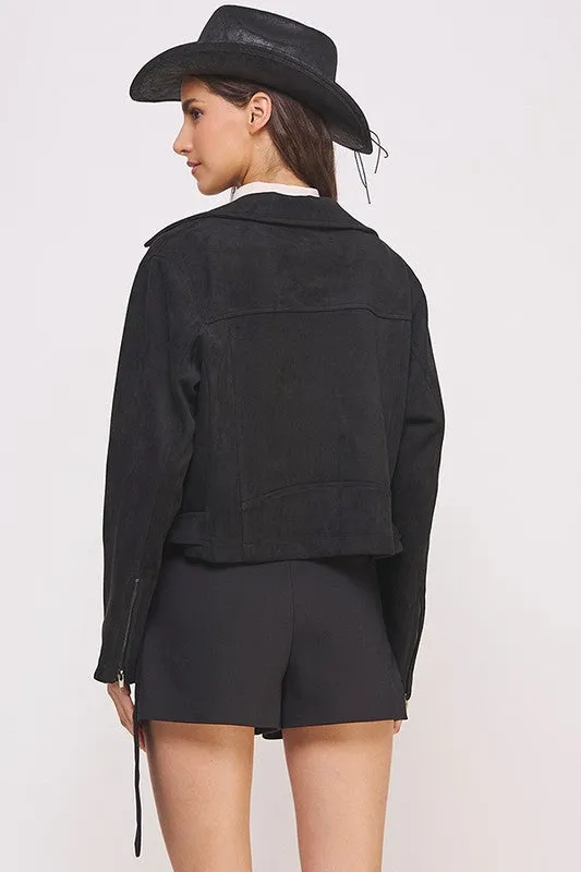 Jelena Curvy Plus Suede Moto Jacket - Belted, Zippered, Pockets