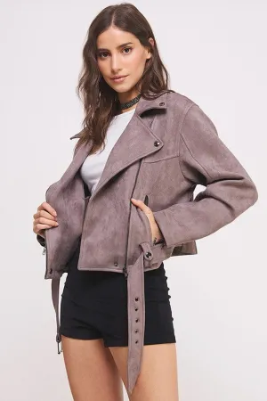 Jelena Curvy Plus Suede Moto Jacket - Belted, Zippered, Pockets