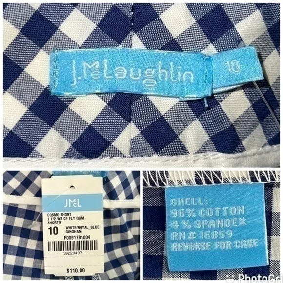 J.McLaughlin Women’s Cosmo White and Royal Blue Gingham Shorts Size 10 NWT