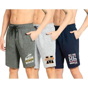 Kart Black Men's Knee Length Loopknitt Fabirc Cotton Shorts (Pack Of 2) | ANDRA-RUN_GRY-M_NVY-86