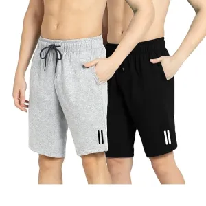 Kart Black Men's Knee Length Loopknitt Fabirc Cotton Shorts (Pack Of 2) | GRY_BLK_DBL