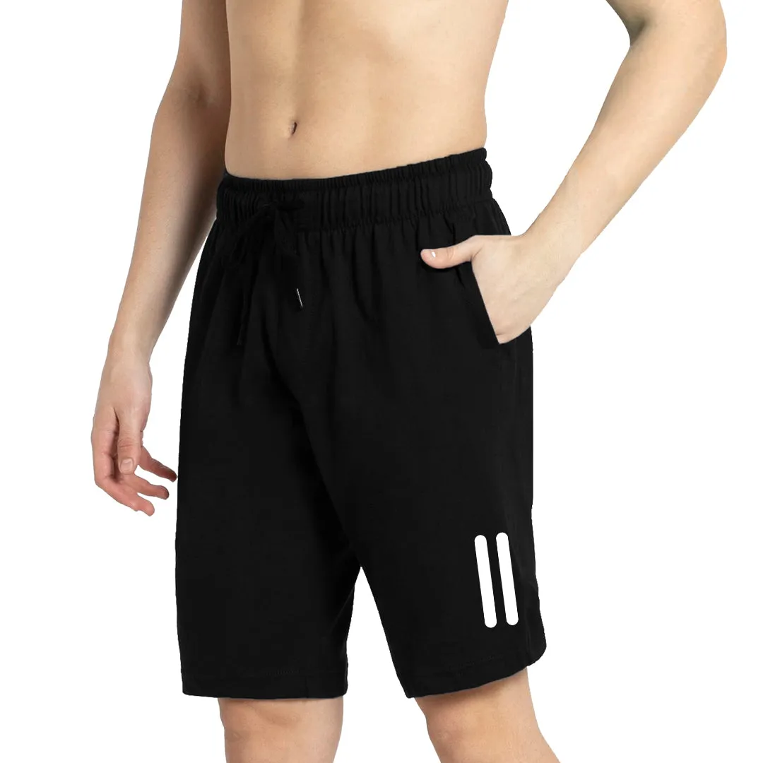 Kart Black Men's Knee Length Loopknitt Fabirc Cotton Shorts (Pack Of 2) | GRY_BLK_DBL