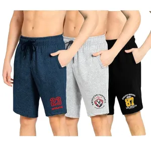 Kart Black Men's Knee Length Loopknitt Fabirc Cotton Shorts (Pack Of 3) | NVY-23_GRY-FTBALL_BLK-87