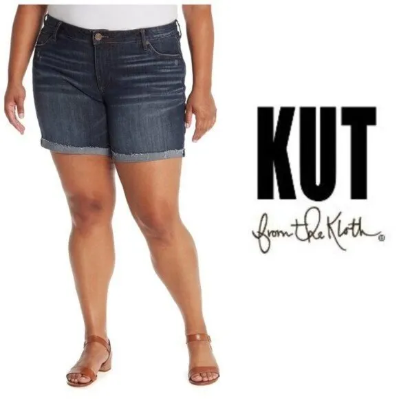 Kut From The Kloth Womens High Rise Boyfriend Dark Jean Shorts Plus Sz 20W NWT