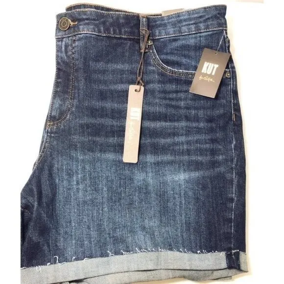 Kut From The Kloth Womens High Rise Boyfriend Dark Jean Shorts Plus Sz 20W NWT