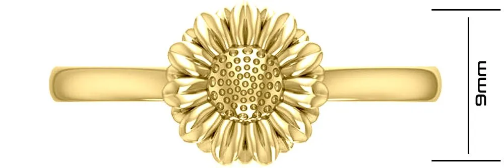 Ladies 14K Yellow Gold Floral Sunflower Ring