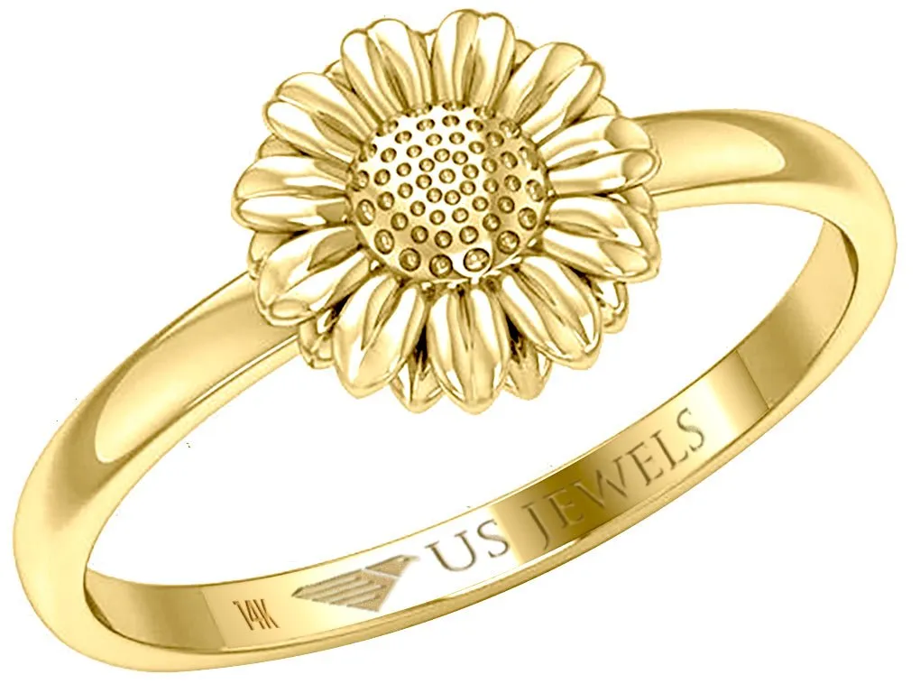 Ladies 14K Yellow Gold Floral Sunflower Ring