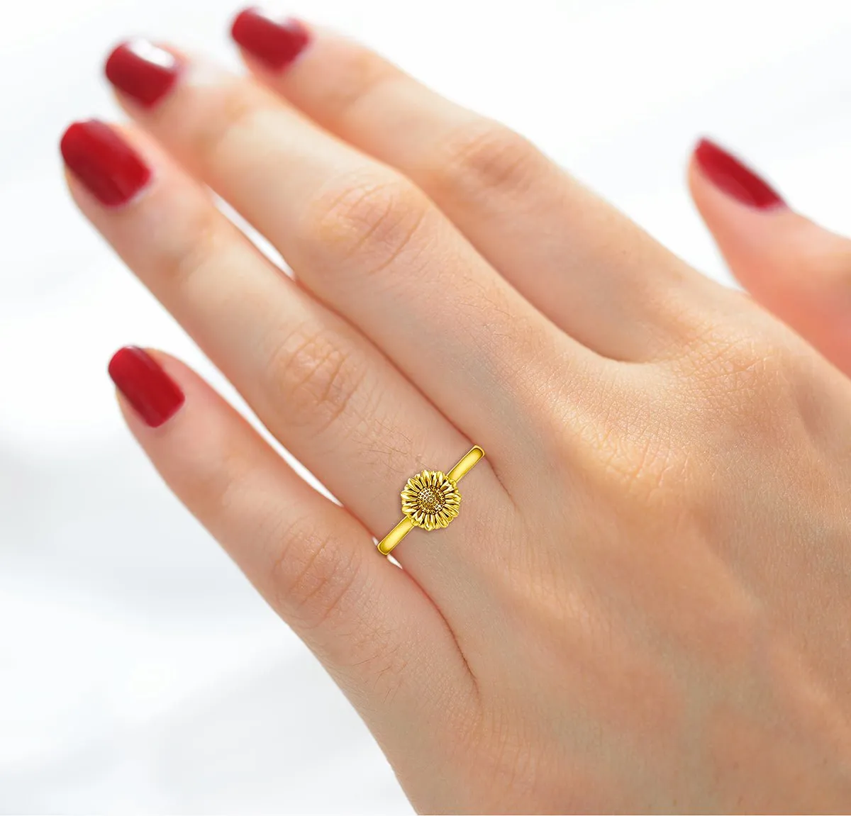 Ladies 14K Yellow Gold Floral Sunflower Ring