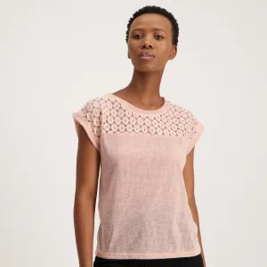 Ladies Lace Inset Tee - Light Pink