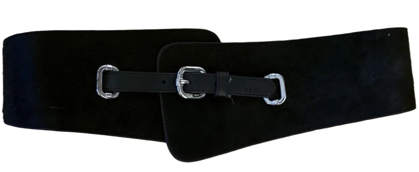 Lauren Ralph Lauren Women's Calfhair Corset Wide Stretch Belt Black, Medium
