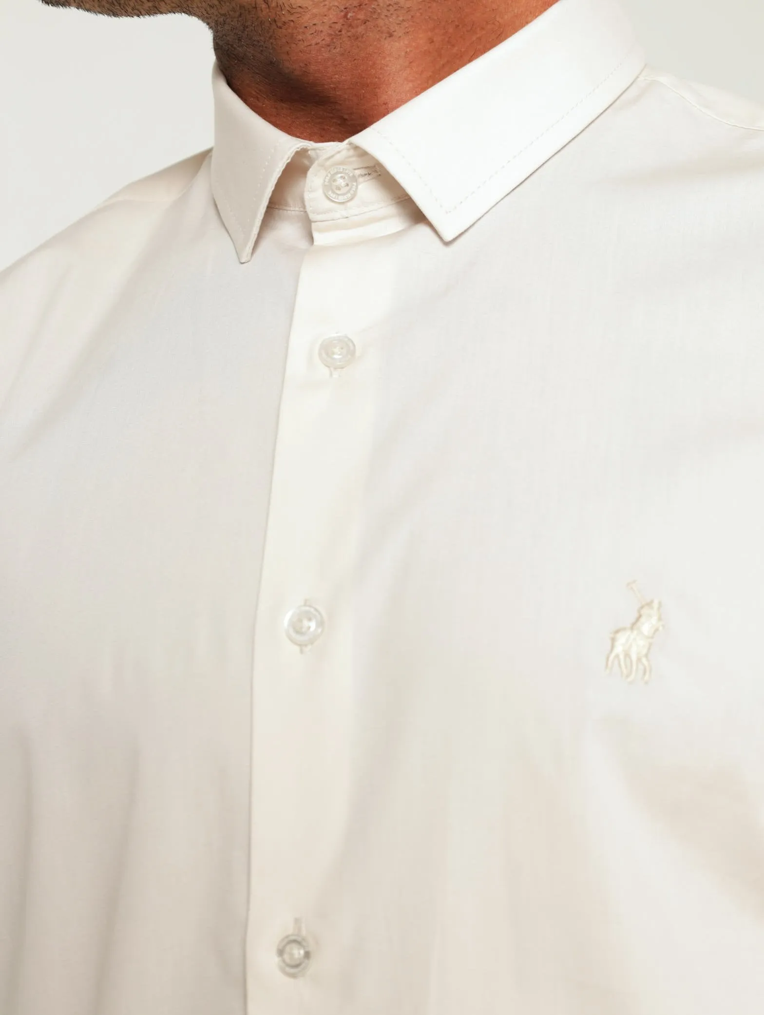 Long Sleeve Slim Stretch Shirt - Stone