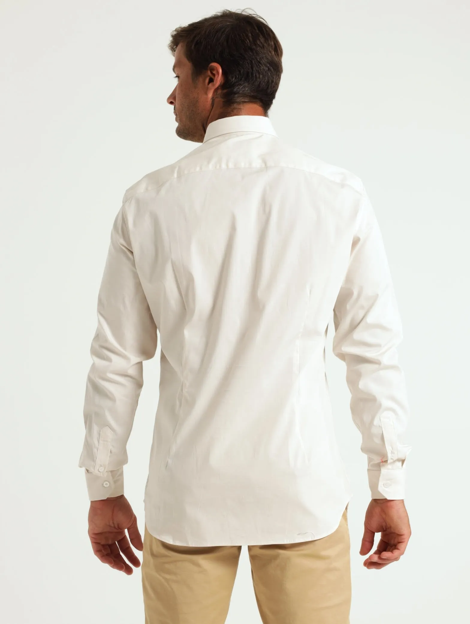 Long Sleeve Slim Stretch Shirt - Stone