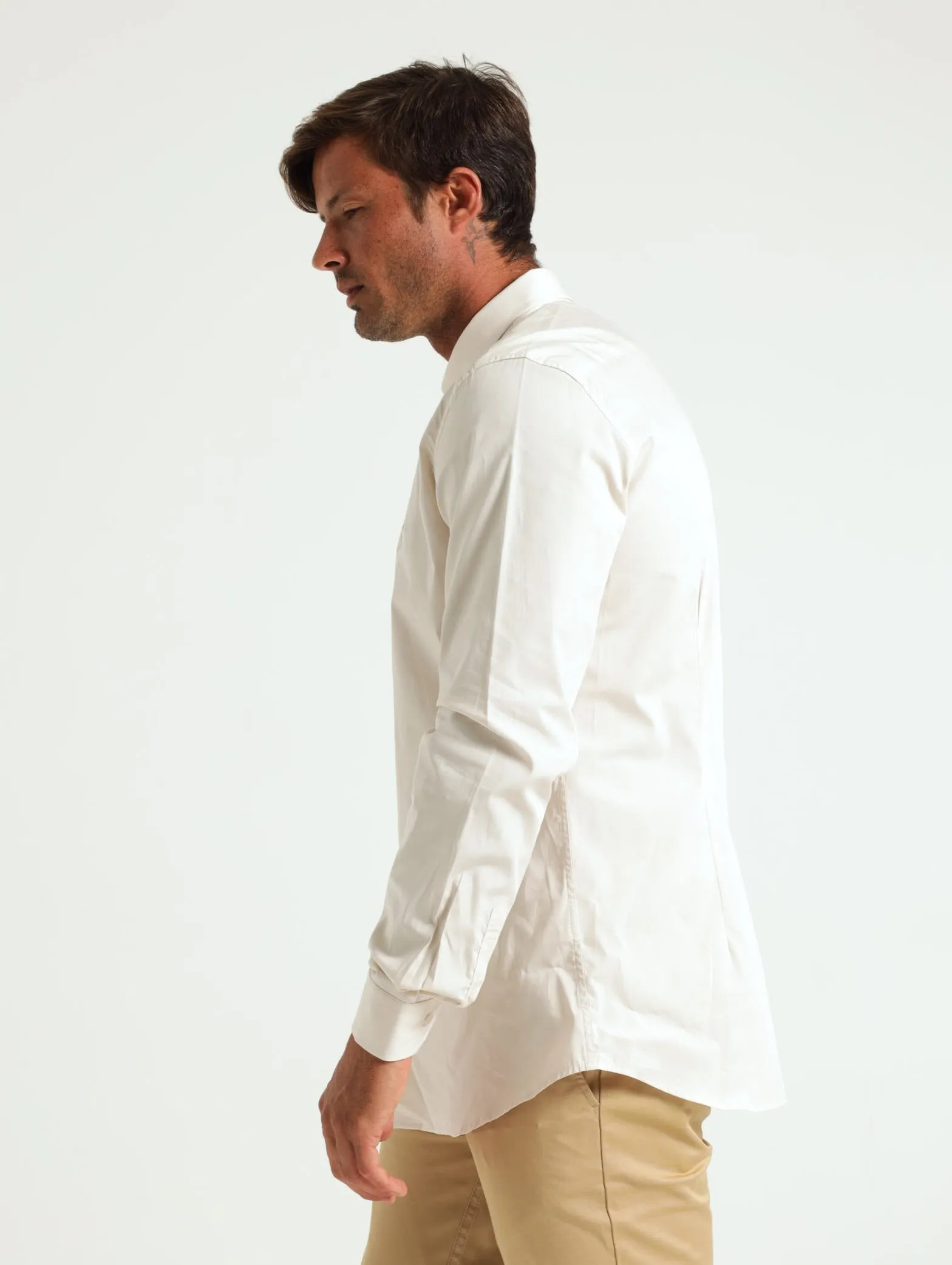 Long Sleeve Slim Stretch Shirt - Stone