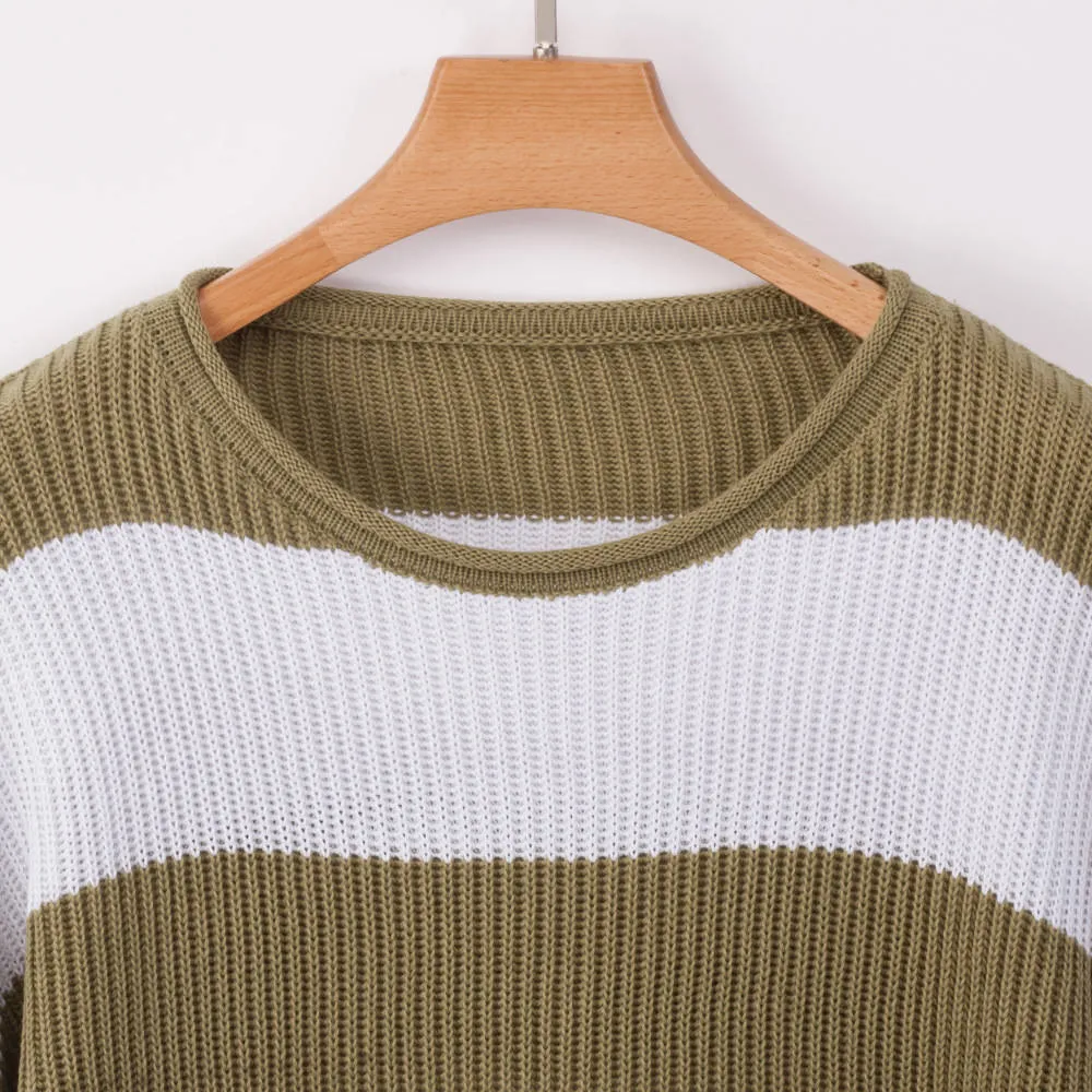 Long-sleeved Fat Woman Large Size Color Matching Autumn and Winter Sweater