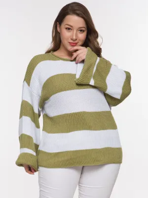 Long-sleeved Fat Woman Large Size Color Matching Autumn and Winter Sweater