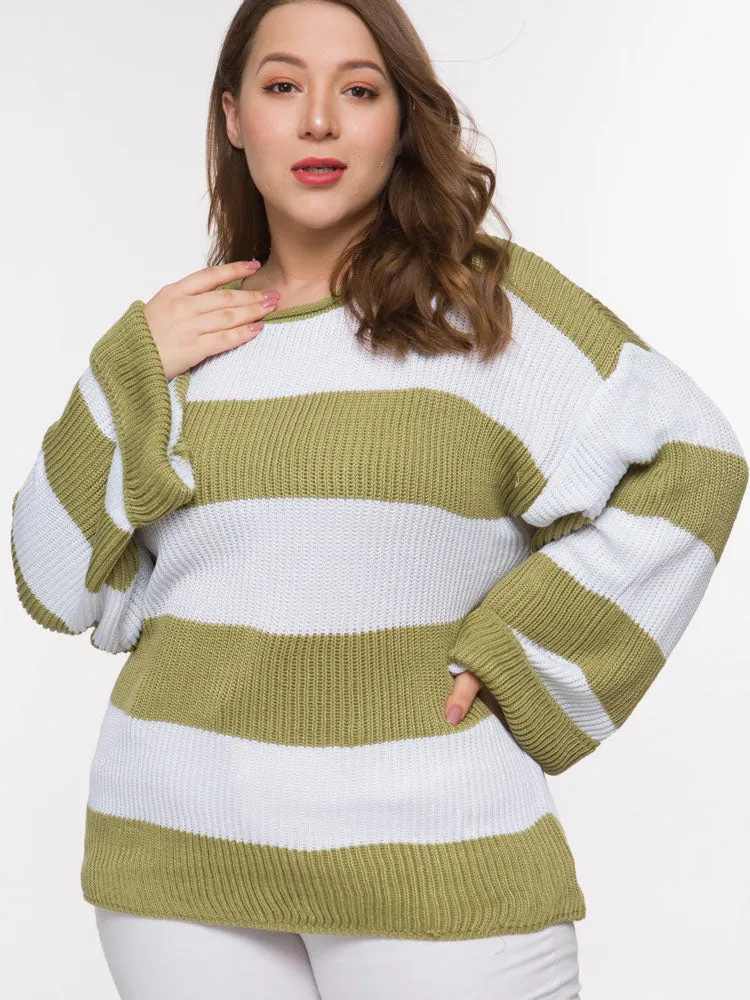 Long-sleeved Fat Woman Large Size Color Matching Autumn and Winter Sweater