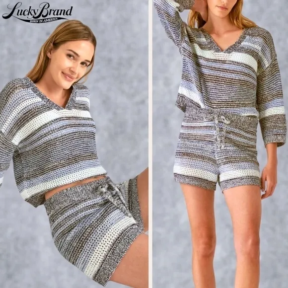 LUCKY BRAND Textured Striped Oversized Shorts