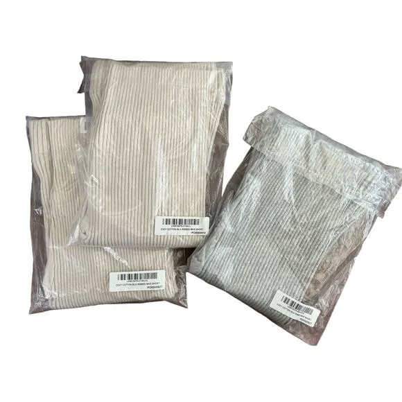 LUNYA NWOT $118 Cozy Cotton Silk Ribbed Bike Shorts Ivory and Gray