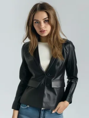 Luxe Lapel Leather Blazer for Women