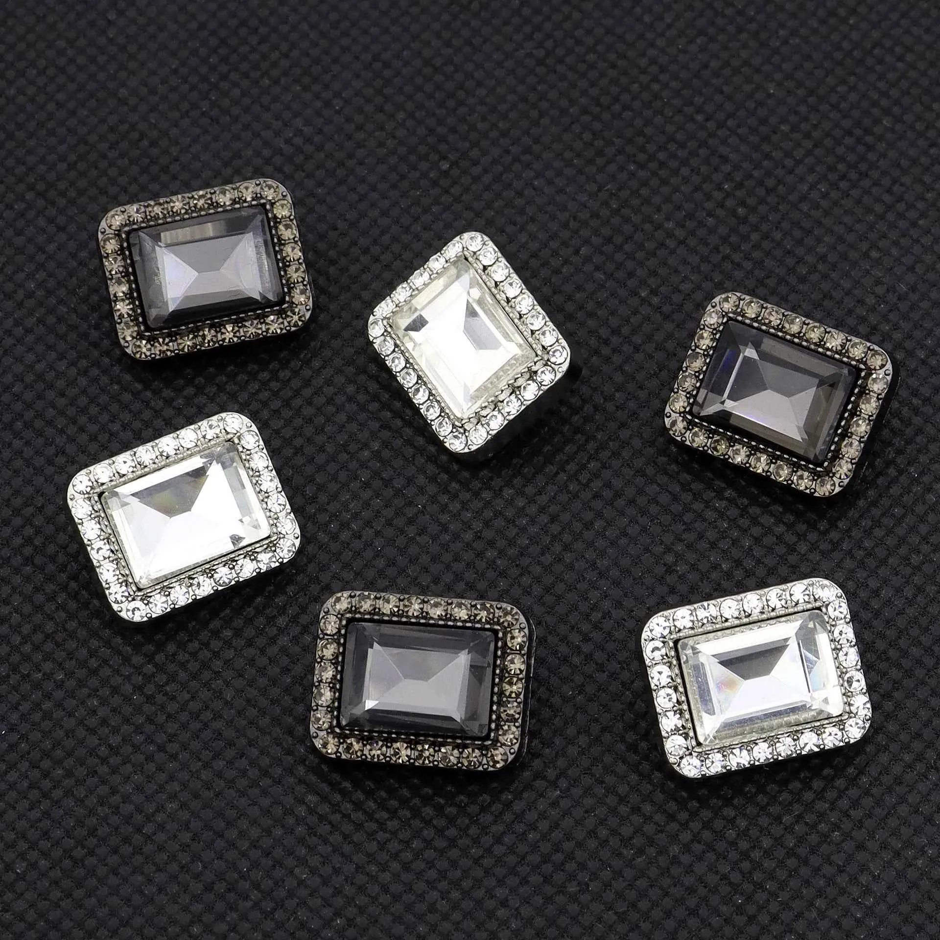 Luxury Metal Gray Crystal Rectangle Point-Drill Hand-Sewn Buttons 12pcs