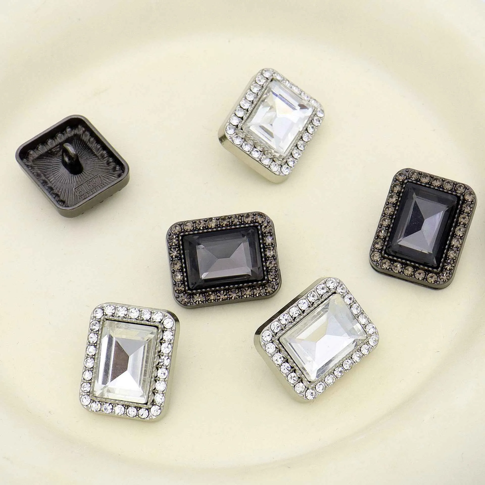 Luxury Metal Gray Crystal Rectangle Point-Drill Hand-Sewn Buttons 12pcs