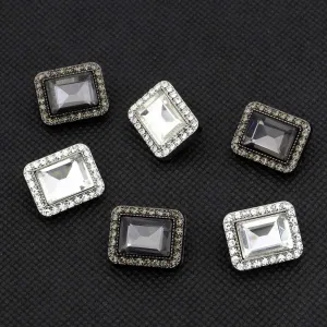 Luxury Metal Gray Crystal Rectangle Point-Drill Hand-Sewn Buttons 12pcs