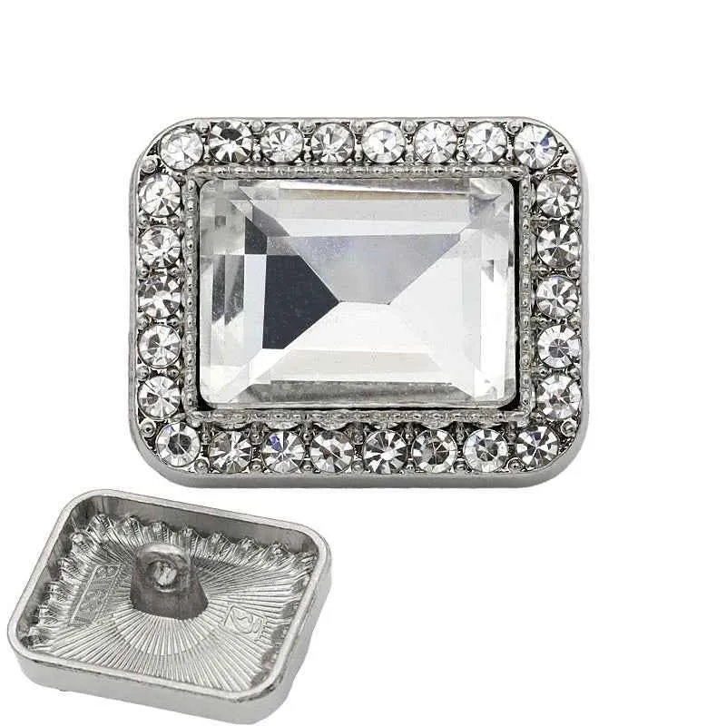 Luxury Metal Gray Crystal Rectangle Point-Drill Hand-Sewn Buttons 12pcs