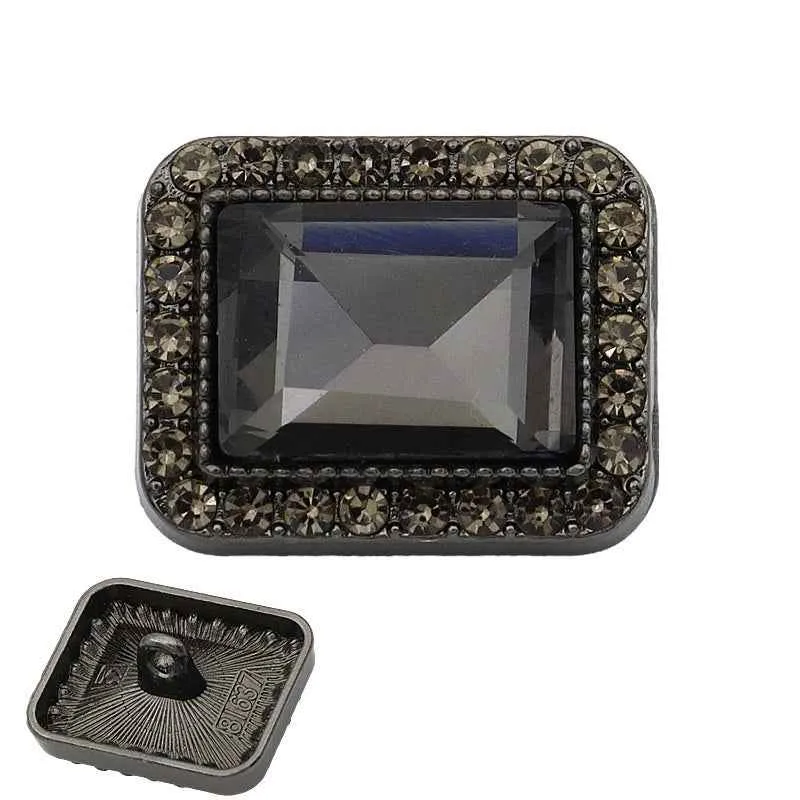 Luxury Metal Gray Crystal Rectangle Point-Drill Hand-Sewn Buttons 12pcs