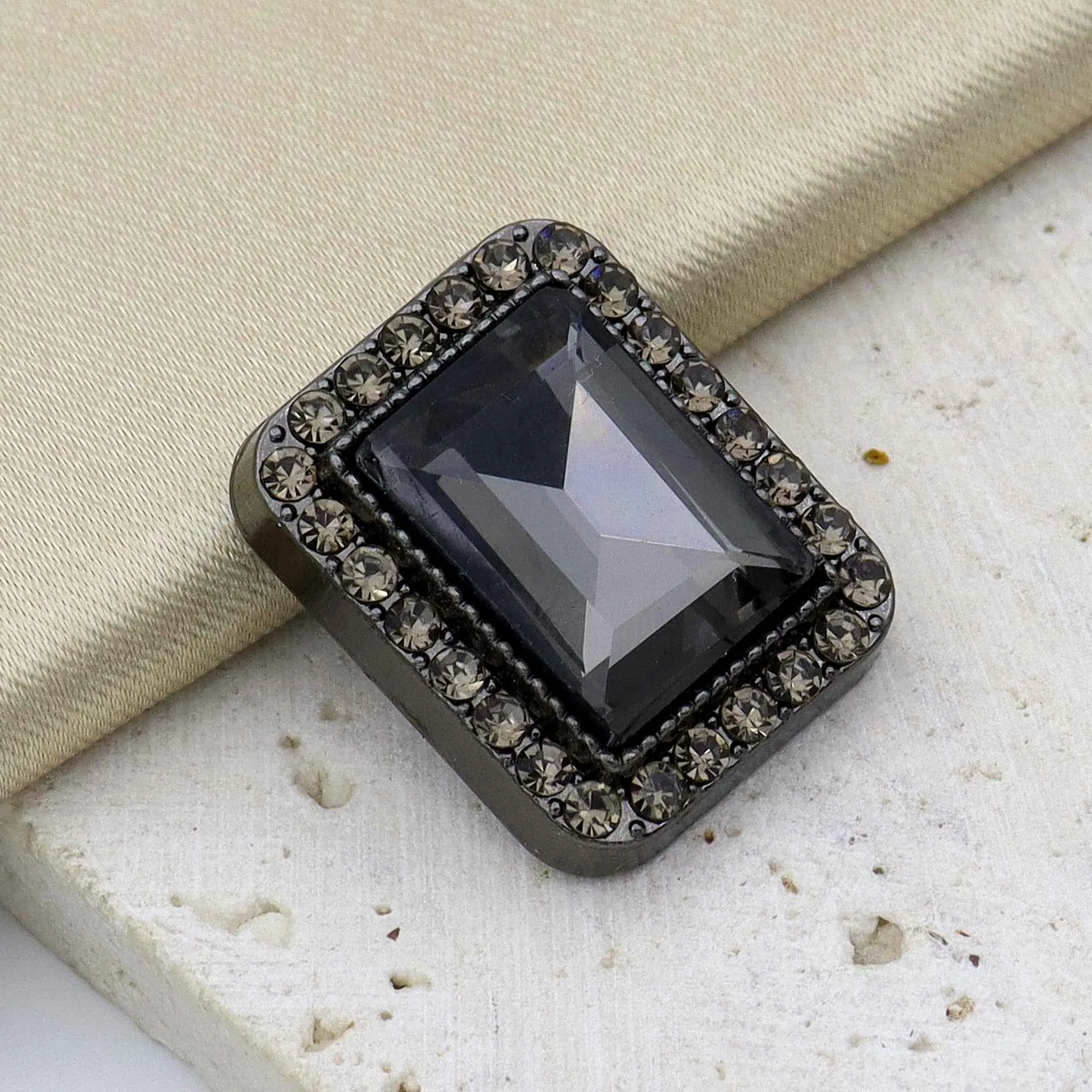 Luxury Metal Gray Crystal Rectangle Point-Drill Hand-Sewn Buttons 12pcs