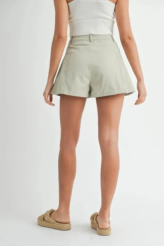 MABLE Pleated High Waist Twill Shorts