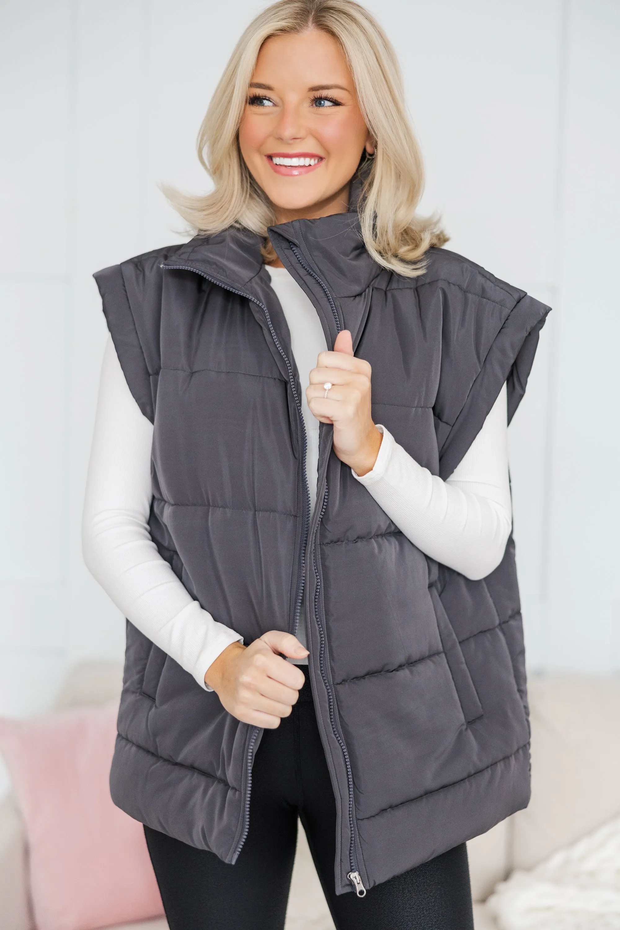 Make You Happy Charcoal Quilted Vest