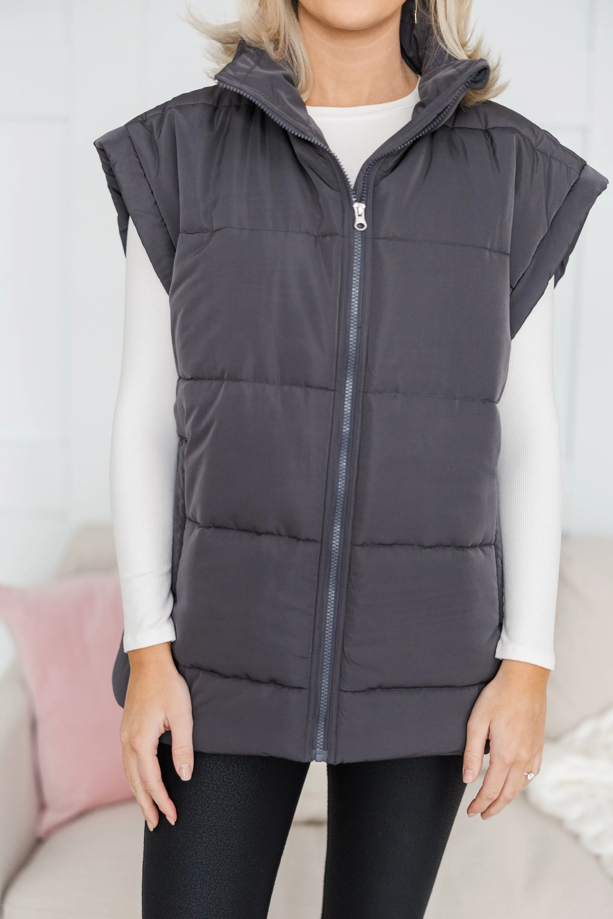 Make You Happy Charcoal Quilted Vest