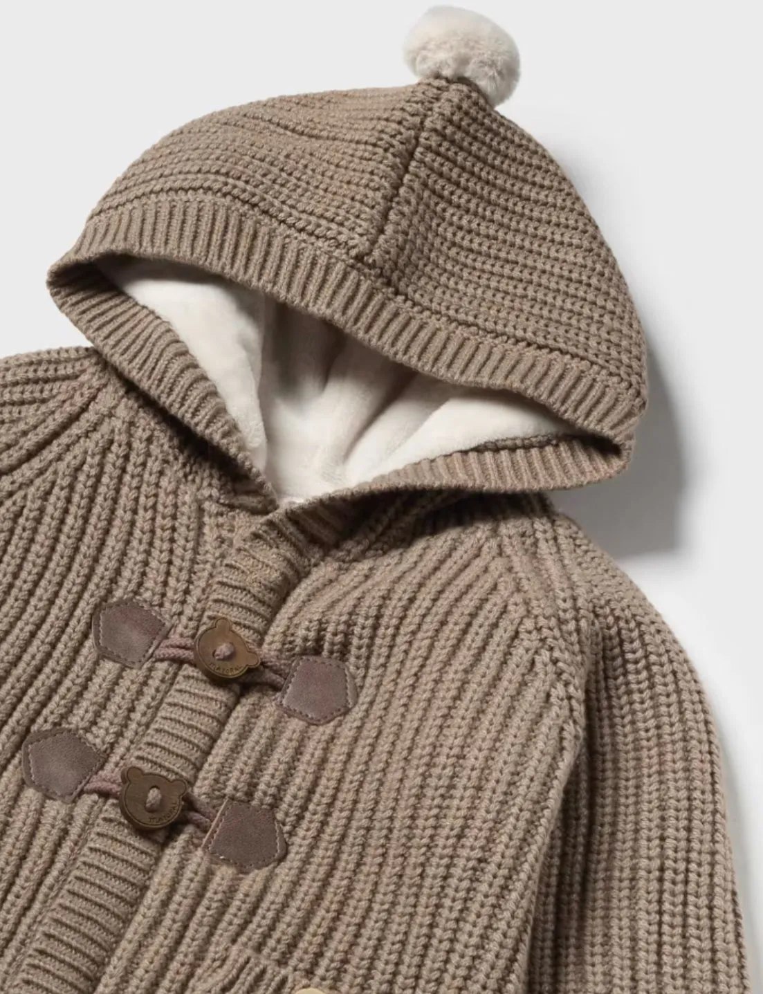 Mayoral Baby Hooded Knit Sweater Coat in Tiramisu: Size NB to 18M