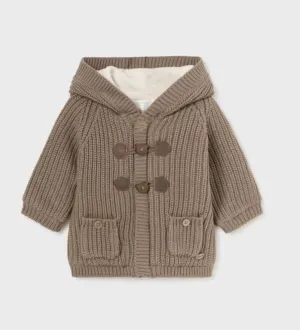 Mayoral Baby Hooded Knit Sweater Coat in Tiramisu: Size NB to 18M