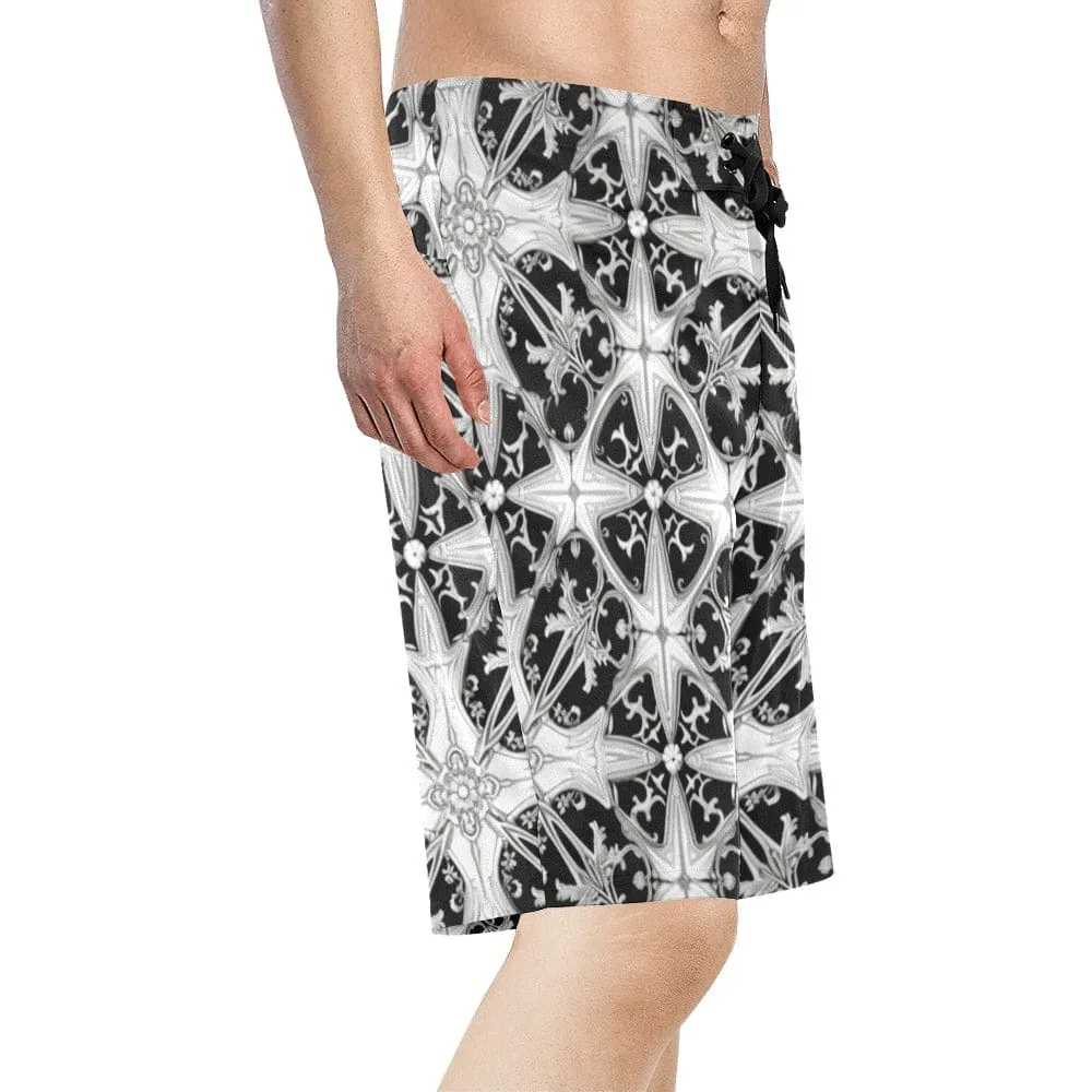 Men's Black Gothic Relaxed-Fit Shorts