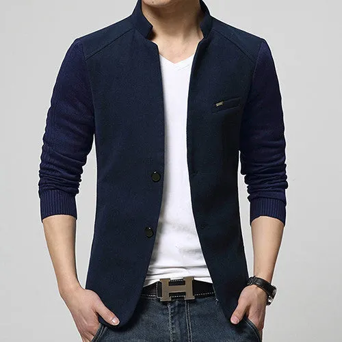 Mens Blazer Patchwork Suits For Men Red Blazers Slim Fit Woolen Outwear Coat Costume Homme Blazer Men