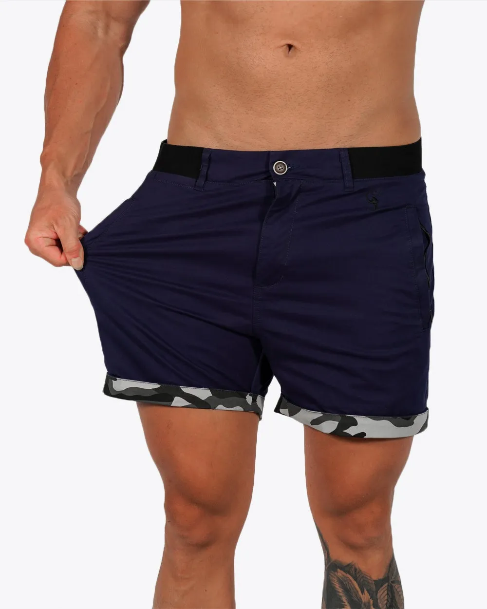 Mens Lux Shorts - Zipped Pockets Shorts - Navy
