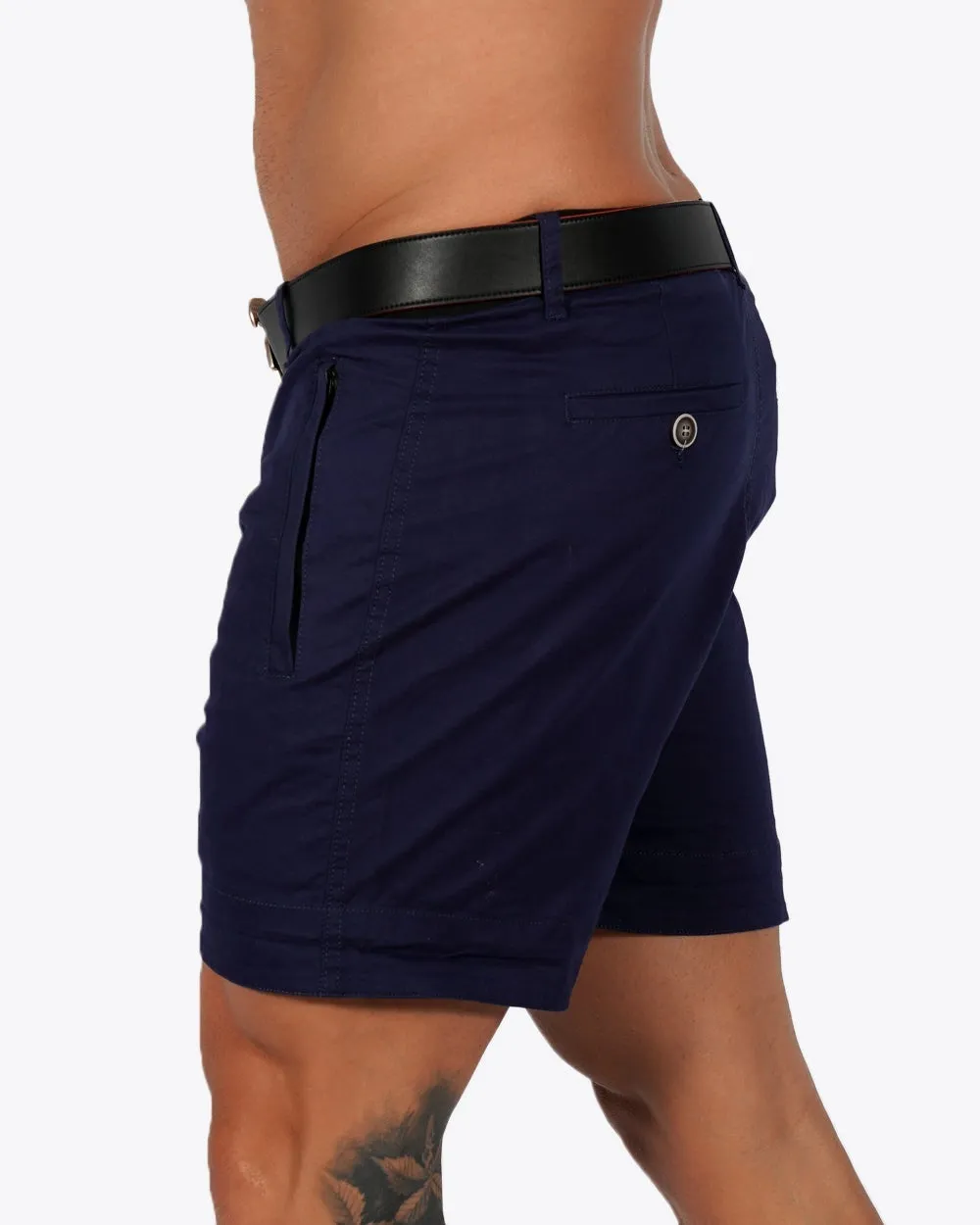 Mens Lux Shorts - Zipped Pockets Shorts - Navy