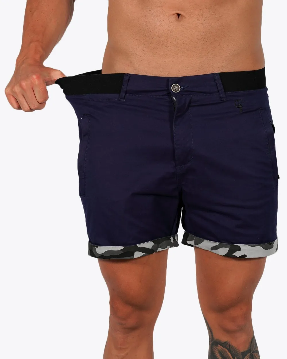 Mens Lux Shorts - Zipped Pockets Shorts - Navy