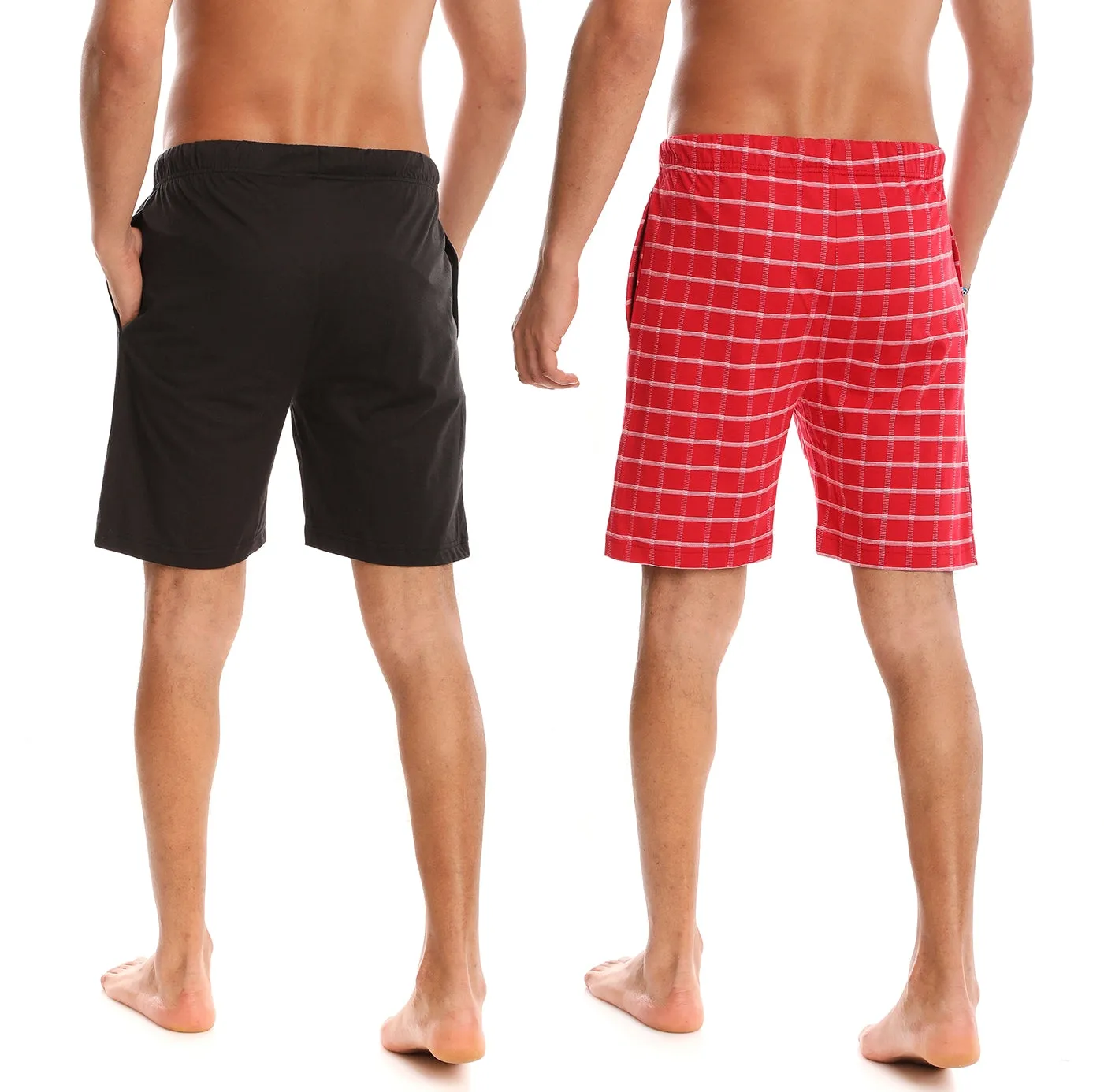 MEN’S PLAID RED/BLACK KNIT LOUNGE SHORTS - 2 PK