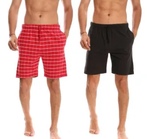 MEN’S PLAID RED/BLACK KNIT LOUNGE SHORTS - 2 PK