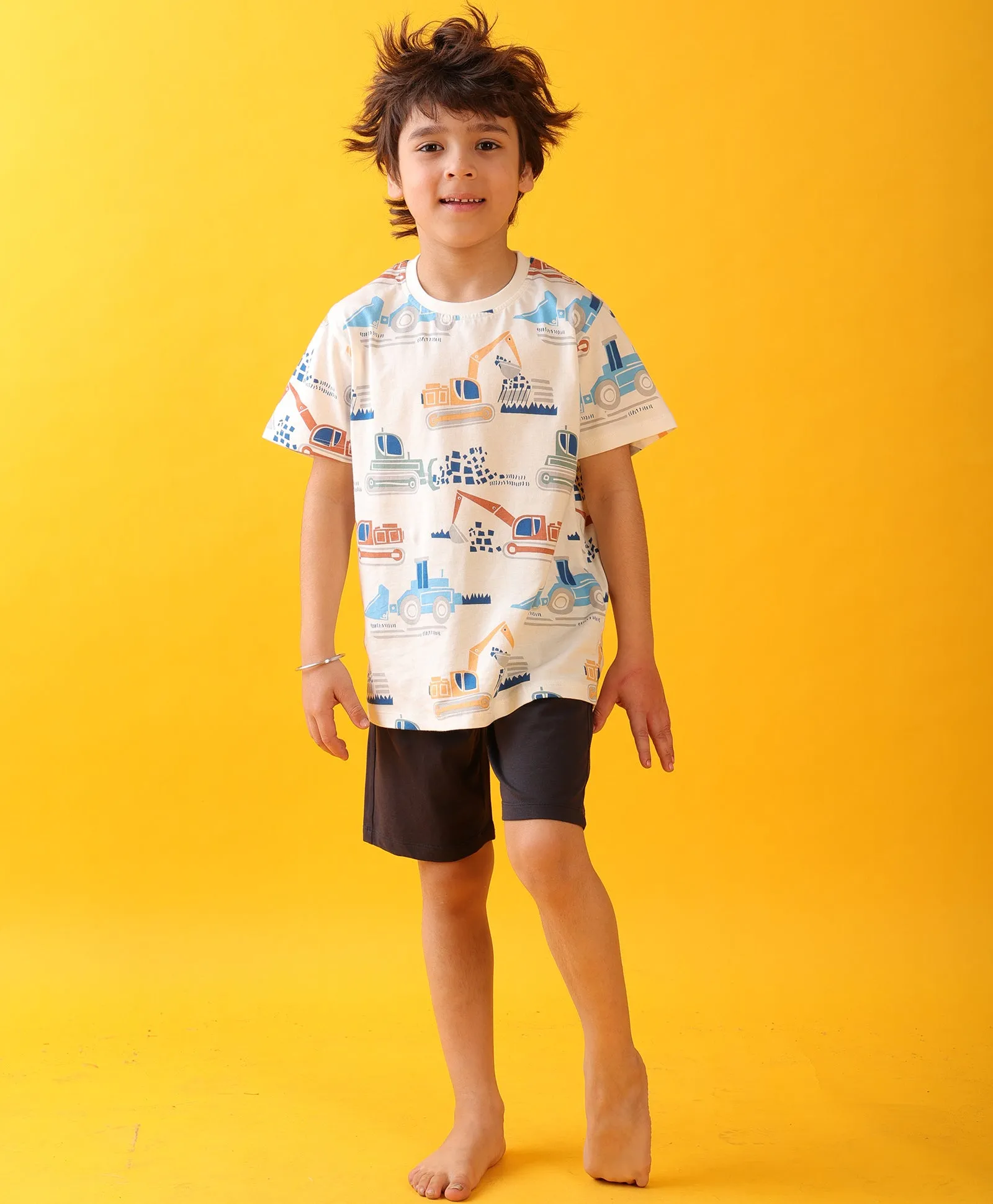 MIGHTY DIGGER SLEEPWEAR SHORTS SET - WHITE/NAVY