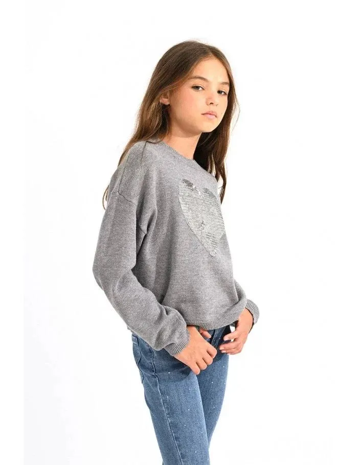 Mini Molly Girls Ash Grey Heart Sweater Size 8 to 16y